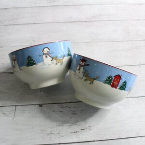 Canterbury Potteries Stoneware Soup Bowls Set Winter Holiday Snowmen Lot